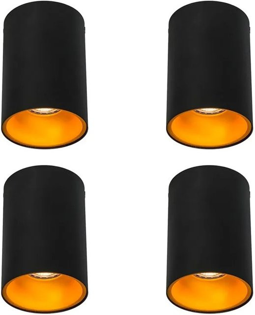 QAZQA Set mit 4 modernen GU10 Strahlern aus Metall in Schwarz und Gold, dimmbar, Zylinderform - Bild 1