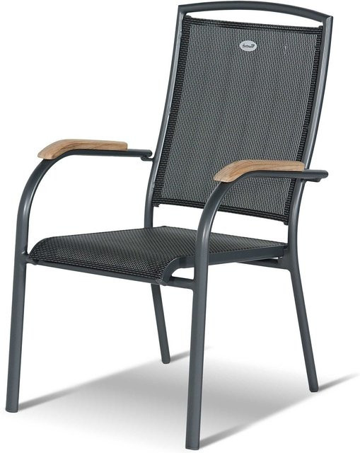 Hartman Raffaelo Stapelsessel in Xerix/Anthrazit mit Teak-Armlehnen aus Aluminium und Textilene - Bild 1