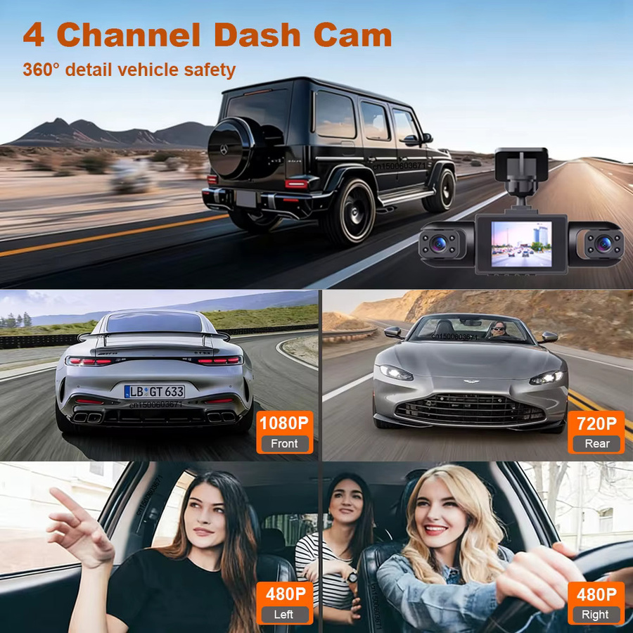 raugee 4-Kanal Dashcam 1080P mit 360 Grad Rundumschutz und Nachtsicht, Schwarz - Bild 2