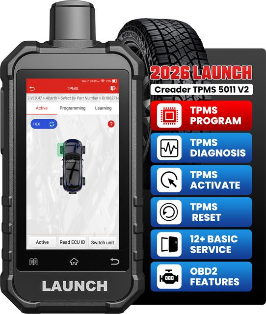 LAUNCH X431 Creader TPMS 5011 V2 Reifendruckkontrollsensor-Scanner in Schwarz mit Unterstützung für alle aktiven 315MHz und 433MHz Sensoren und 12 Reset-Servicefunktionen - Bild 1