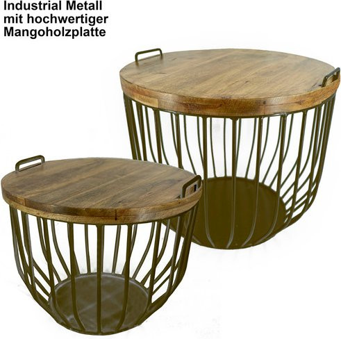 NOOR living Beistelltisch-Set aus Mangoholz und Metall in Braun, B/H: 59 x 48,5 cm - Bild 1