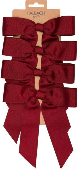 Halbach Deko-Schleifen für Weihnachten und Winter, 4 Stück, Dunkelrot, Textil und Metall - Bild 1