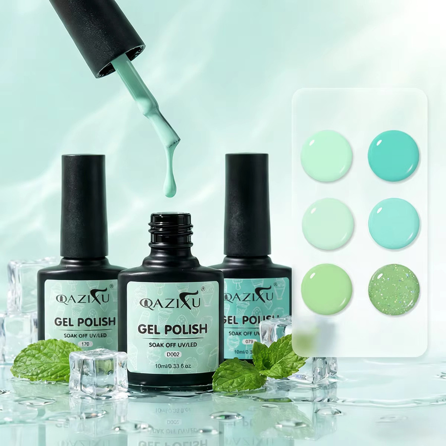 QAZIXU Gel-Nagellack-Set, Minz- & Türkisgrün, Glänzend - Bild 2