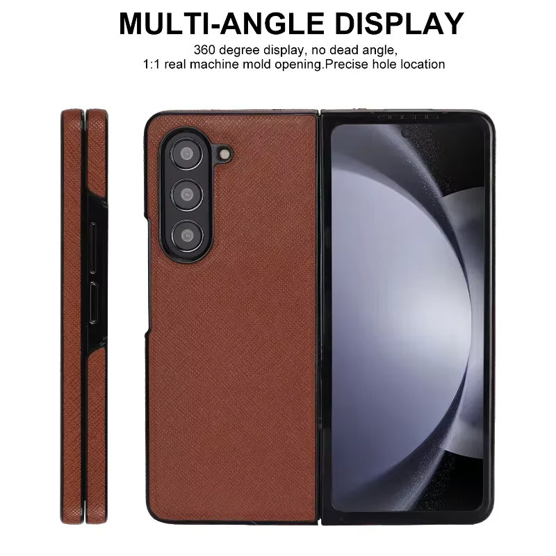 Stoßfeste Kreuznarbenleder-Handyhülle mit Hartschale für Samsung Galaxy Z Fold 7, 6, 5 und 4 in Schwarz oder Braun - Bild 2