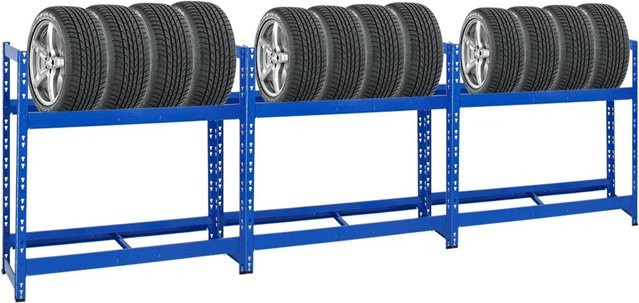3er Set PROREGAL Tiger Reifenregal aus Stahl in Blau für Garage und Werkstatt, B/H/T: 100 x 110 x 35 cm - Bild 1