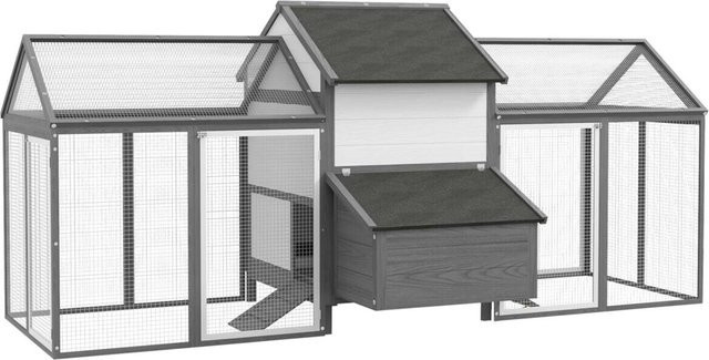 PawHut Stall für Kleintiere aus Fichtenholz in Grau mit Edelstahl, wetterfest und mit erhöhtem Boden, B/H/L: 125 x 247 x 113,5 cm - Bild 1