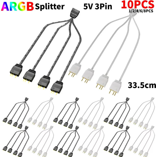 ARGB Chassis Lüfter Splitter Verlängerungskabel 5V 3-polig für Computer-Mainboard Weiß, Länge: 33,5 cm - Bild 1