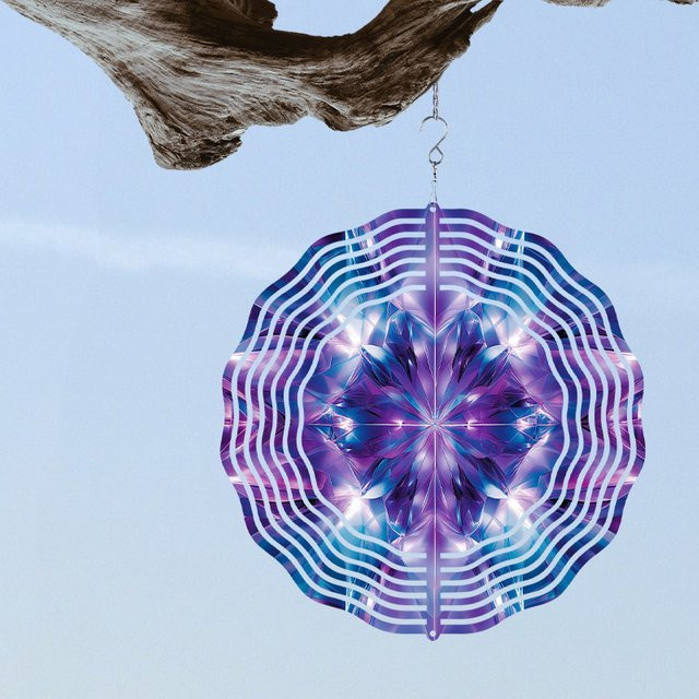 CIFBUY 3D Mandala Windspiel aus Metall als geometrische Gartenskulptur in Multicolour mit 360 Grad drehbarem Aufhänger für die Außendekoration - Bild 1
