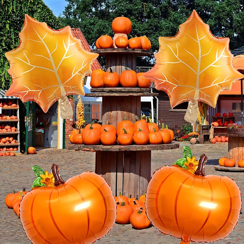 Herbstliche Mylar Folienballons Set mit Kürbis, Ahornblättern und Eicheln in Orange für Thanksgiving und Home Dekorationen - Bild 3