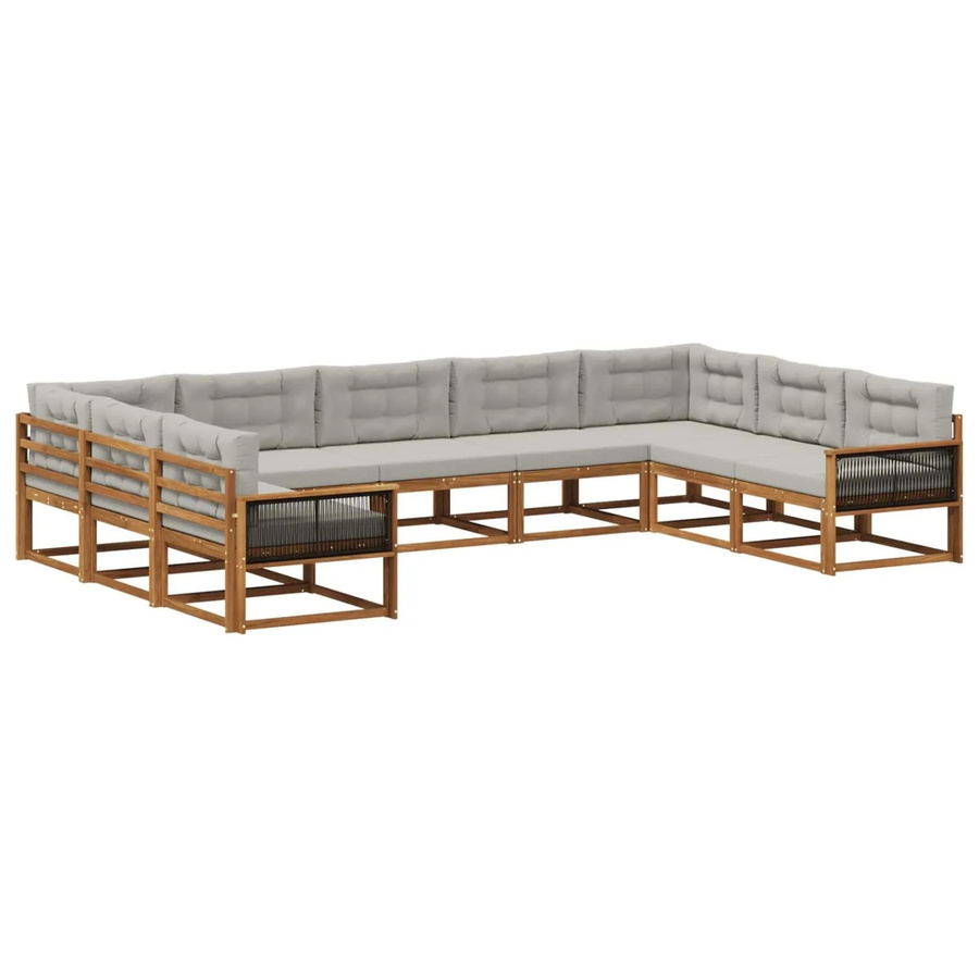 vidaXL Outdoor-Sofagarnitur in U-Form aus massivem Akazienholz mit Kissen in Beige und Grau - Bild 2