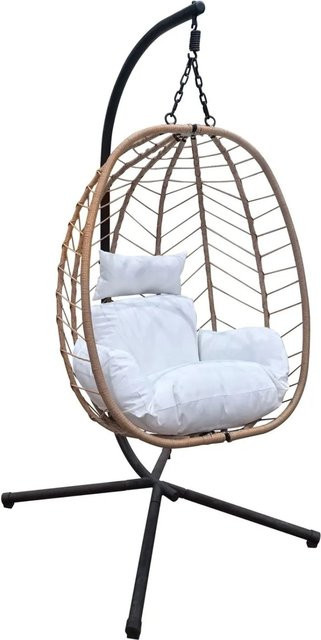 Svita Shelly Hängesessel aus Polyrattan mit Gestell und Kissen in Natur - Bild 1