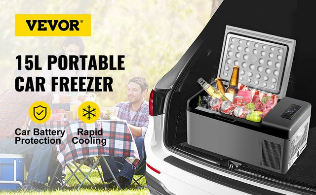 SIHAO Kompressor-Kühler Mini-Kühlschrank 15L Auto-Gefrierschrank für Camping und Reisen in Grau - Bild 1