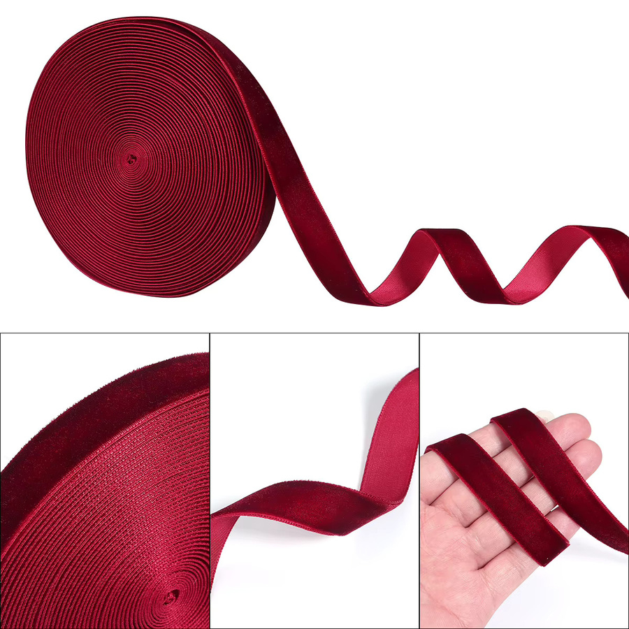 Samtband für DIY-Dekorationen und Geschenke in Weinrot und Schwarz, Breite: 6 mm, 10 mm, 15 mm, 25 mm oder 32 mm - Bild 3