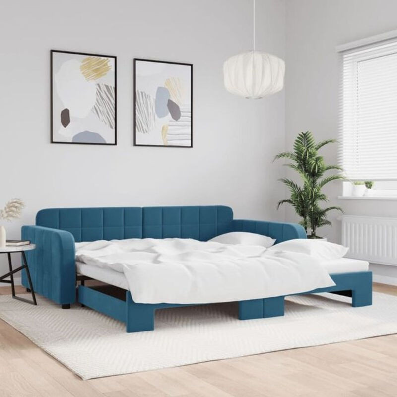 Ausziehbares Funktionsbett Vidaxl in Blau aus Samt und Metall, Modernes Tagesbett B/T/H: 100 x 200 cm - Bild 1