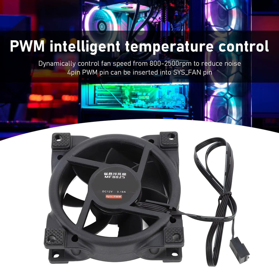 VBESTLIFE PWM-Gehäuselüfter 80 mm in Schwarz mit MFDB-Dynamikdrucklager und Temperaturregelung (800–2500 U/min) - Bild 5