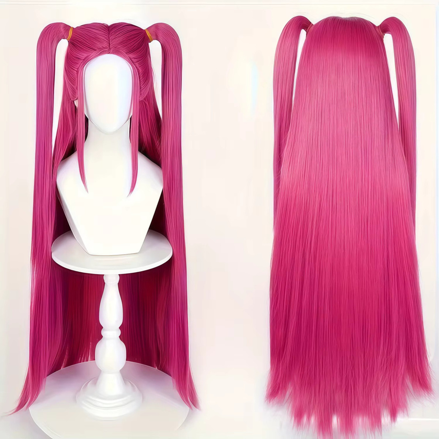 LEKSE Perücke, rosa, synthetisch, langer doppelter Pferdeschwanz, hitzebeständig - Bild 3