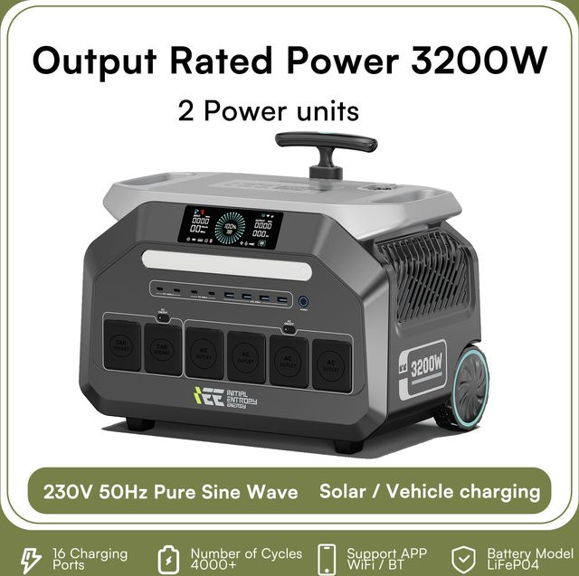IEE P3200 Tragbare Powerstation Solargenerator mit 2048Wh und 3200W LiFePO4 Akku, 230V Reine Sinuswelle, inkl. Zugstange für Notstrom und Elektroauto-Notladung - Bild 1