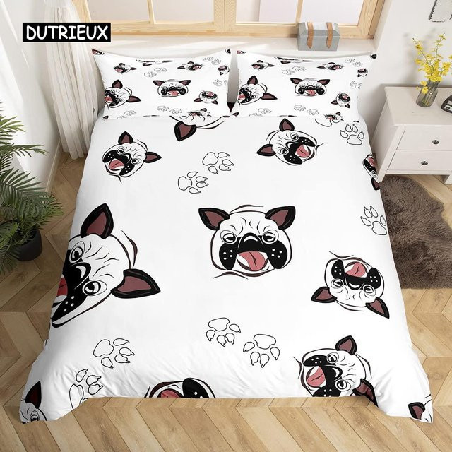 Bettwäsche-Set mit französischer Bulldogge für Kinder, weißes Microfaser-Bettwäsche-Set mit Bettbezug und Kissenbezug, B/H: 135 x 200 cm - Bild 1