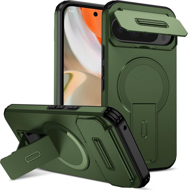 Panzer Magnetische Handyhülle mit Kameraobjektivschutz und unsichtbarer Halterung für Google Pixel 10 9 Pro XL 10 Pro 9 Fold in Transparent und Grün - Bild 1
