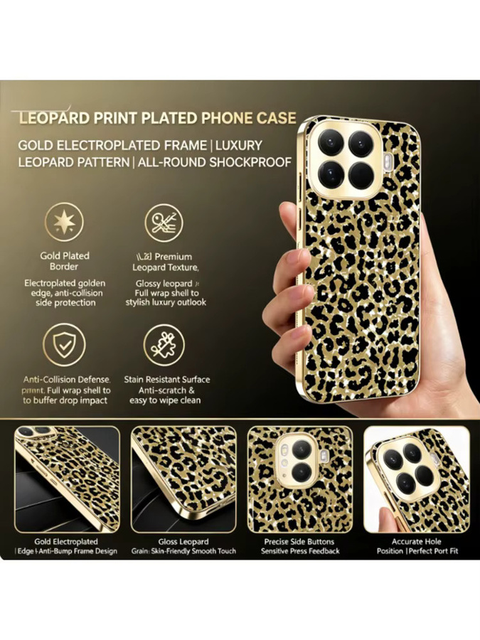 Modische Schutzhülle mit Leopardenmuster und galvanisiertem Rand für Xiaomi 17T, 15T Pro, POCO M8 und X8 Pro Max in Beige/Multicolour mit Kameraschutz - Bild 6