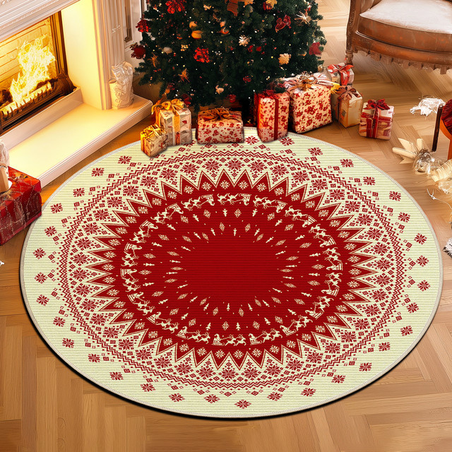 VIKAMA Runde Bodenmatte aus warmem Kristall-Fleece in Rot, rutschfester Teppich mit geometrischem Design für Wohnzimmer und Schlafzimmer, Durchmesser: 60 cm - Bild 1