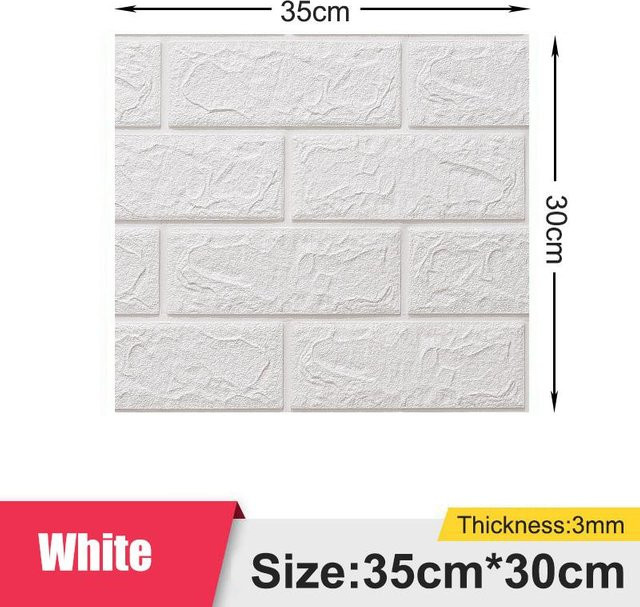 Selbstklebende 3D Schaumstofftapete in Ziegeloptik, weiß, B/H: 35 x 30 cm - Bild 1