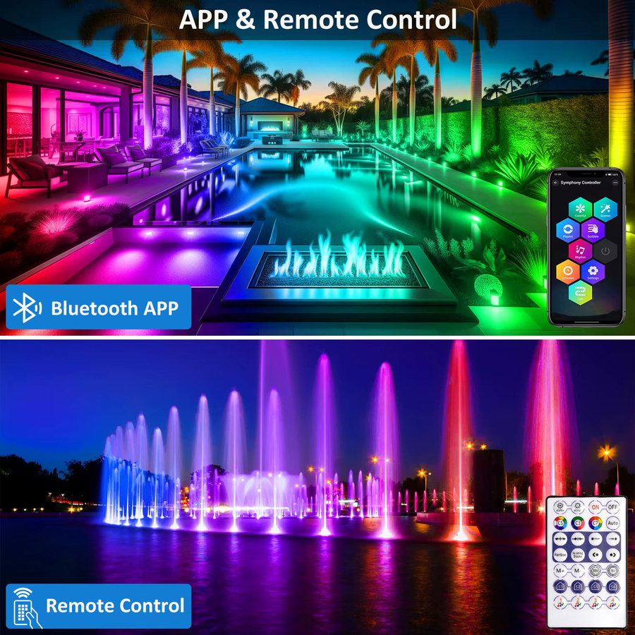 T-SUNRISE RGB LED Unterwasser Lampe IP68 Wasserdichter Pool Scheinwerfer mit App- und Fernbedienungsteuerung - Bild 2