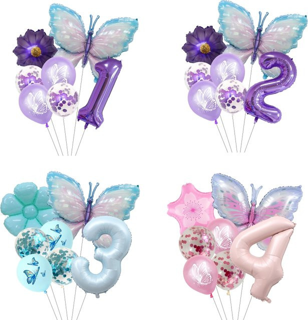 KUKUZHU 7er Set Schmetterling und Sonnenblume Zahlenballons für Baby Shower, Geburtstag oder Hochzeit, Farben: Pink, Blau, Orange und Multicolour, Durchmesser: 101,6 cm - Bild 1