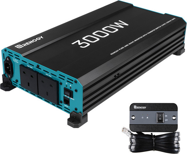 Renogy Reiner Sinus-Wechselrichter 3000 W 12 V auf 230 V/240 V in Schwarz mit englischer Standardsteckdose - Bild 1