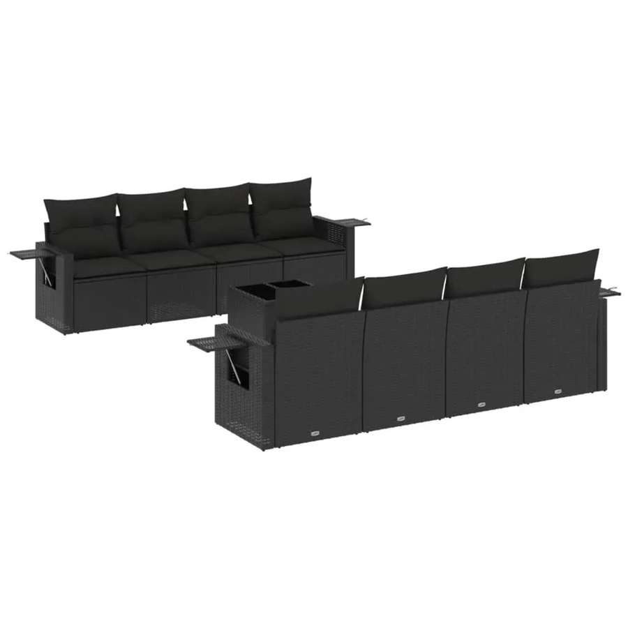 vidaXL 9-tlg. Garten-Sofagarnitur in L-Form mit Kissen und Couchtisch, Schwarz, Poly-Rattan mit Metallgestell - Bild 2
