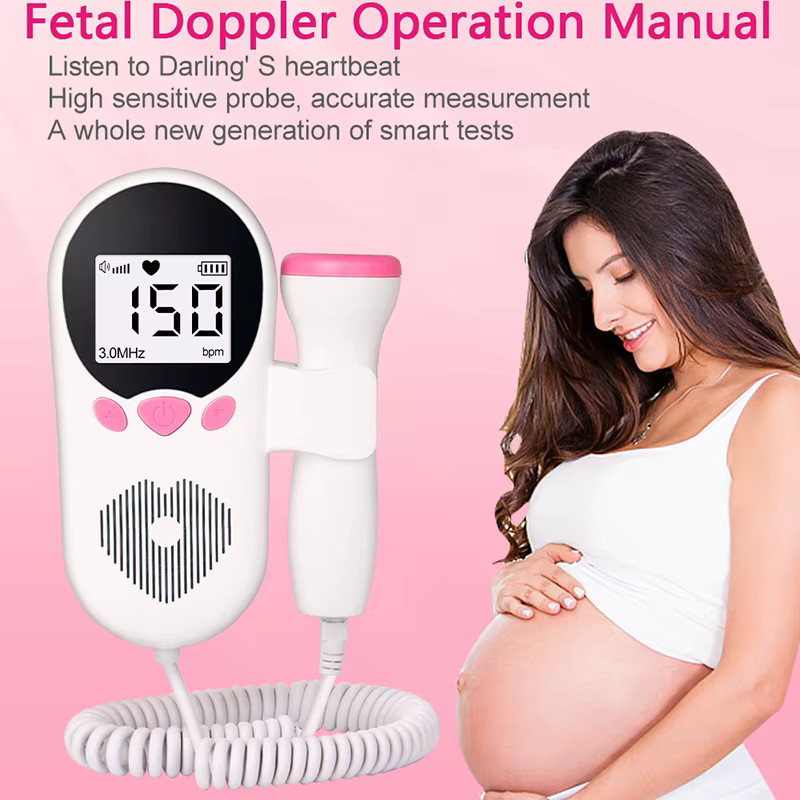 Fireurus Doppler Fetal Heart Rate Monitor Baby Herzschlag Detektor mit LCD-Hintergrundbeleuchtung in Pink und Weiß - Bild 2
