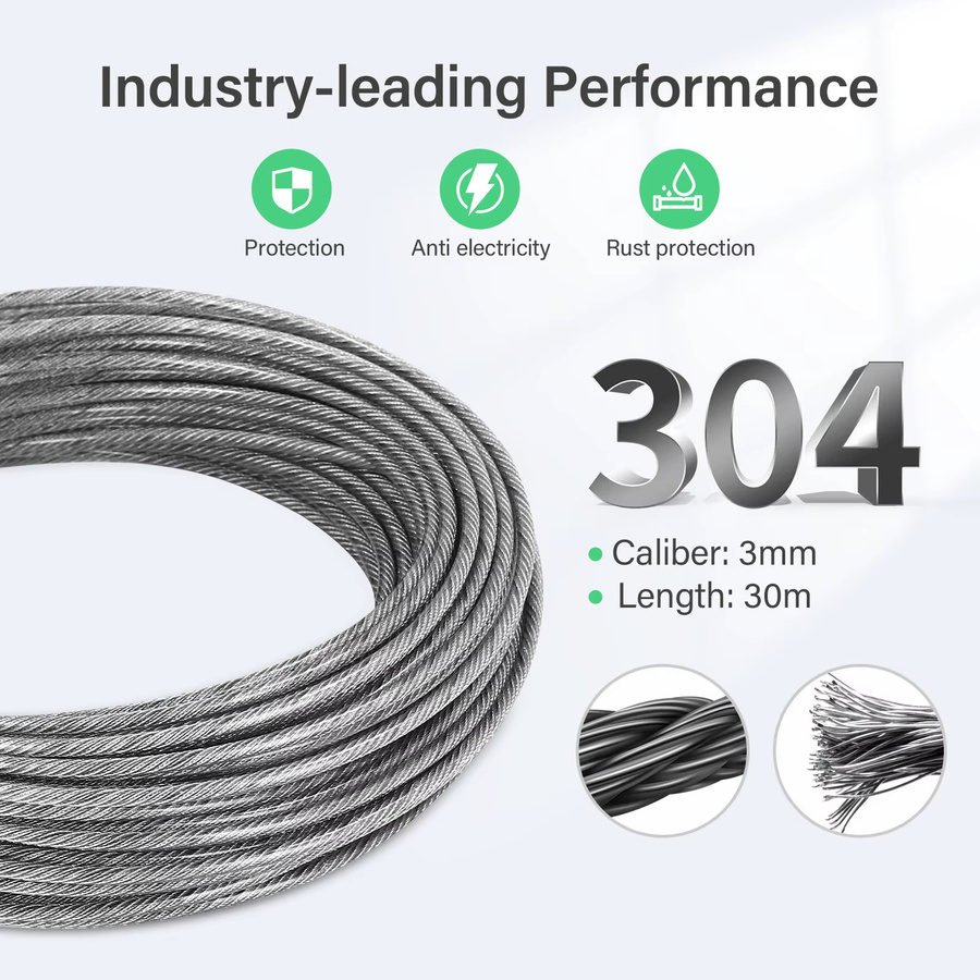 Jugacool Edelstahl Drahtseil Set in Silber, 30 m Länge, Durchmesser: 3 mm - Bild 2