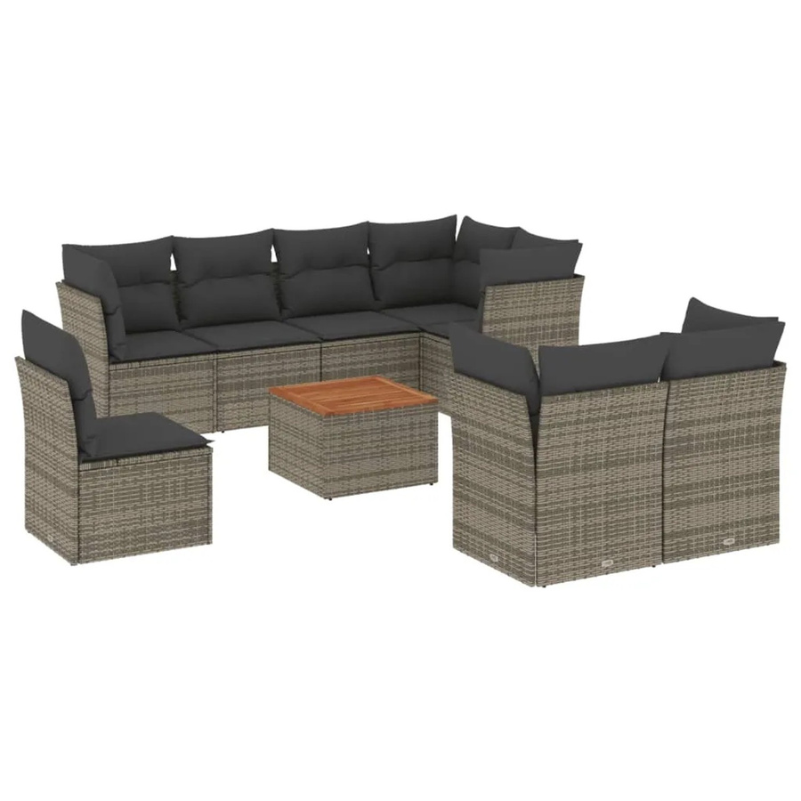 vidaXL 9-tlg Garten-Sofagarnitur aus Poly Rattan und Akazienholz in Grau - Bild 2