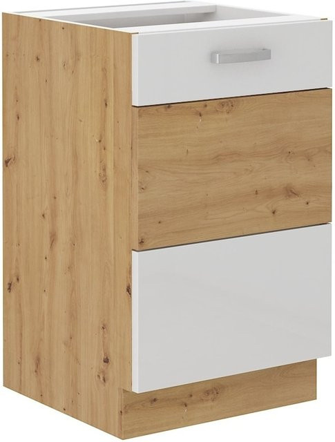 Spülenschrank in Eiche Artisan und Weiß Hochglanz mit einer Breite von 50 cm - Bild 1