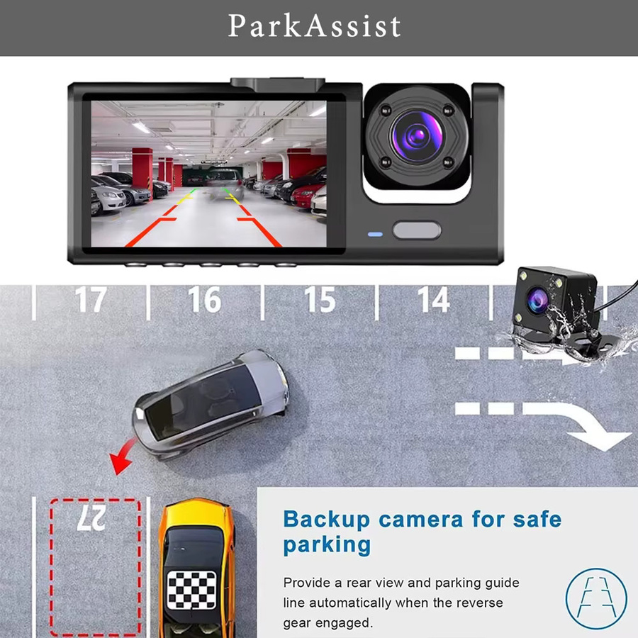 Camco 3-Kanal Auto DVR Dashcam mit WiFi und Full HD 1080P in Schwarz - Bild 4