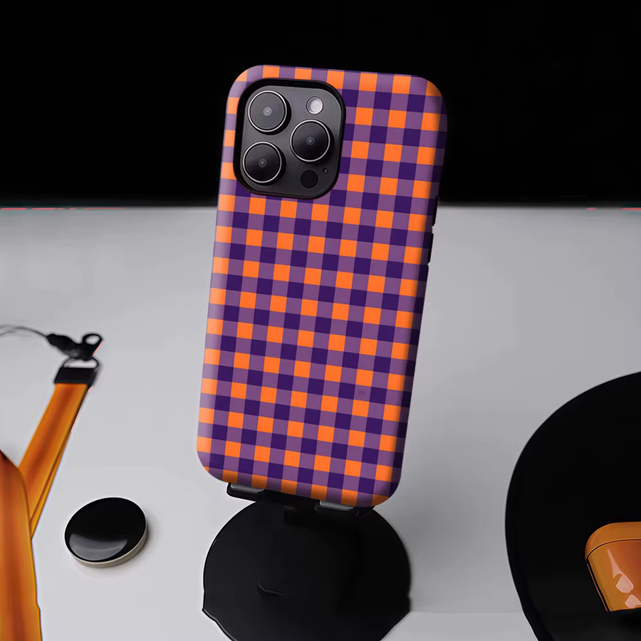 Potdemiel Robuste Handyhülle mit Karomuster in Orange und Lila für iPhone 17 16 15 14 13 Pro Max Plus mit Magnetfunktion - Bild 4