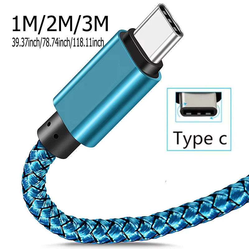 Nylon USB-A zu Typ-C Schnellladegerät Datenkabel für Android-Smartphones in Gold und Blau - Bild 2