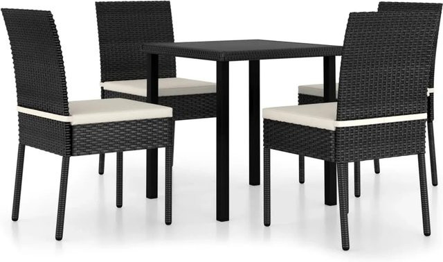 vidaXL 5-tlg Garten-Essgruppe aus Poly Rattan in Schwarz mit Glastisch für Garten und Terrasse - Bild 1