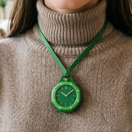 Amusedly Achteckige Taschenuhr mit Hohlgehäuse in Grün, Mechanische Quarz-Analoguhr - Bild 3