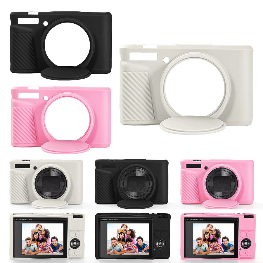 Weiche Gummi-Silikonhülle mit Linsenschutz für Canon PowerShot G7X Mark II, Mark III, SX740HS und SX730HS in Beige - Bild 2