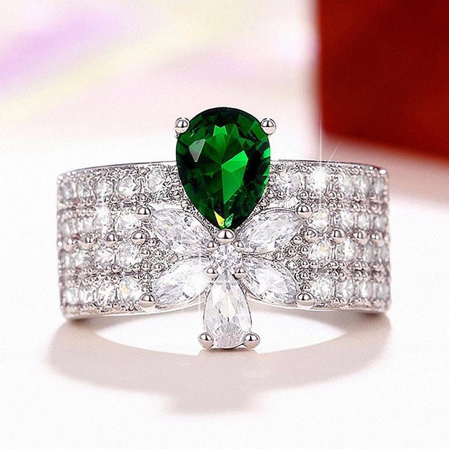 YIRAN Jewelry Ring, Grüner Zirkonia, Silber, Messing, Damen - Bild 1