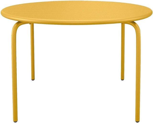 Vente-unique Gartentisch Mirmande aus Metall in Senfgelb, rund, Durchmesser: 130 cm - Bild 1