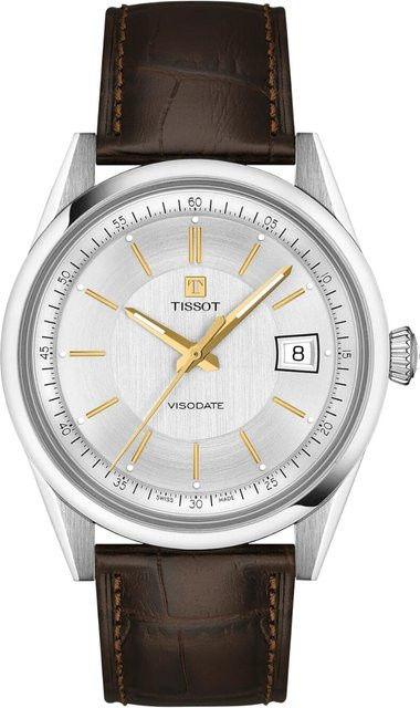 Tissot Herrenuhr Visodate, Automatik, Edelstahl, 39 mm, Leder, Silber - Bild 1