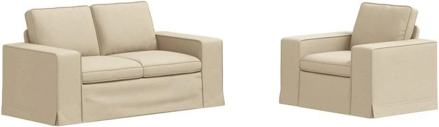 vidaXL Sofa Set 2-teilig Creme mit Stoffbezug und Metallrahmen B/T/H: 162 x 80 x 82 cm und 103 x 80 x 82 cm - Bild 1