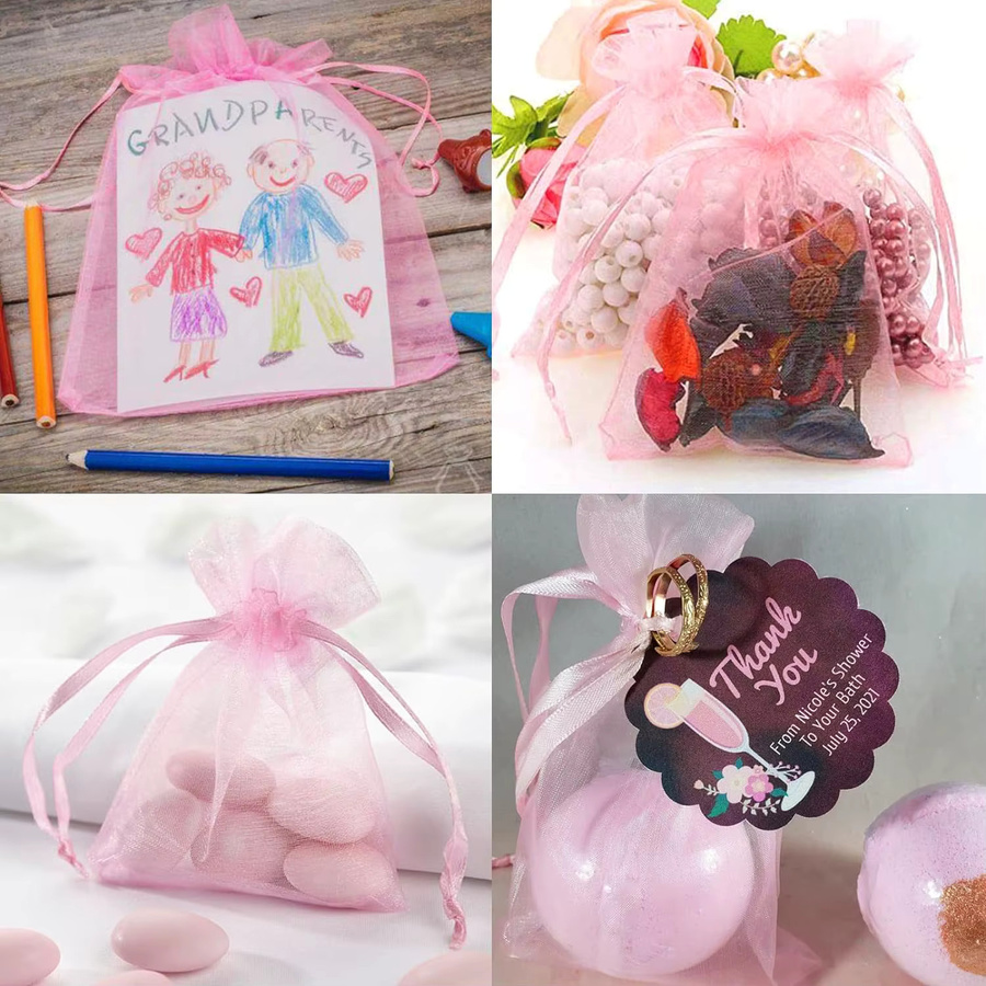 50 Organza Schmuckbeutel mit Kordelzug in Rosa für Hochzeiten und Geschenke - Bild 2