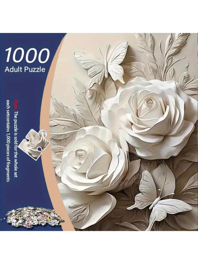 Adu Puzzle, 1.000 Teile, 3D-Blumenrelief, weiße Rosen und Schmetterlinge - Bild 4