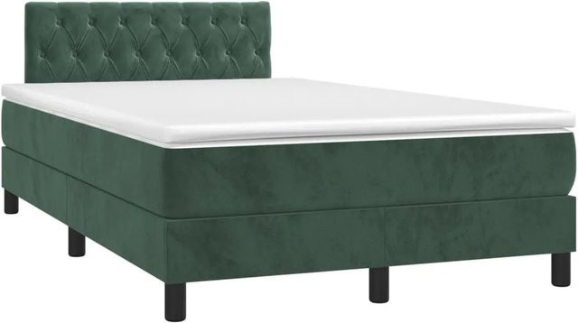 vidaXL Boxspringbett mit Matratze in Dunkelgrün aus Samt mit LED-Unterbettbeleuchtung und USB-Anschluss, B/T/H: 120 x 200 x 78 cm - Bild 1