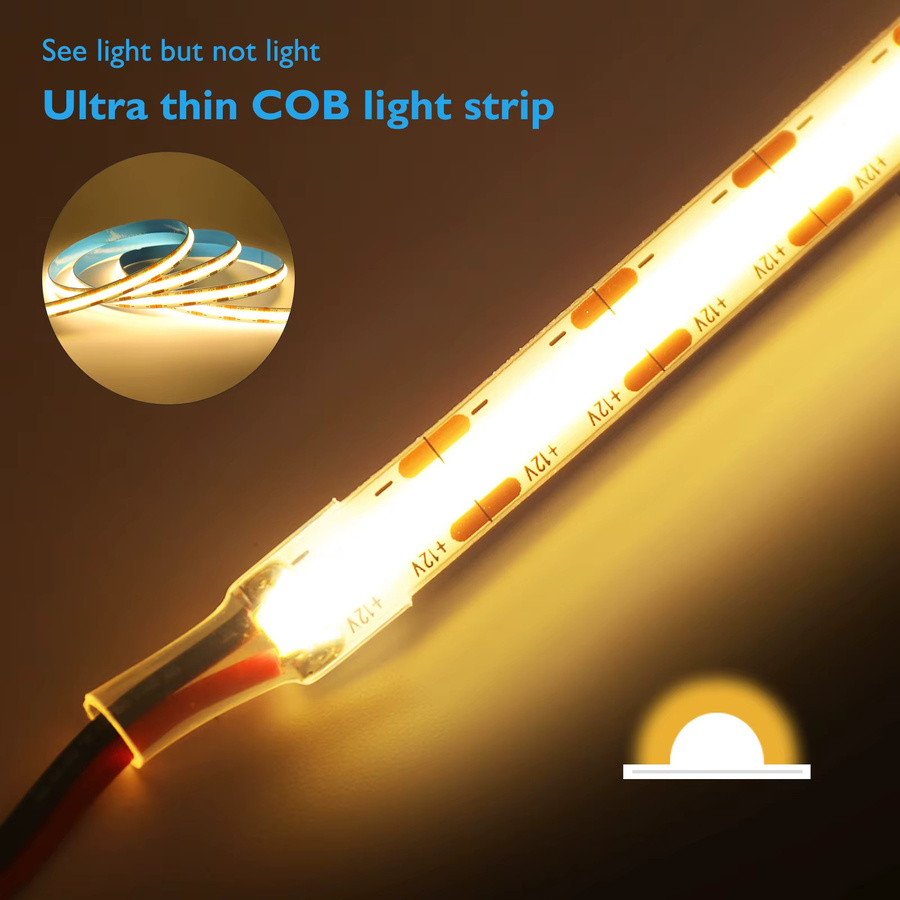KISUFU COB LED-Streifen Licht dimmbar, 12V 24V, hohe Dichte 528LED/m, 8mm Breite, RA90, flexibler linearer LED-Streifen in den Farbtemperaturen 3000K, 4500K oder 6000K - Bild 4
