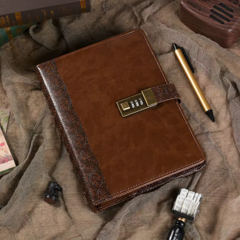 Klassisches veganes Leder-Notizbuch 2026 im A5-Format mit Ringbindung und Vintage-Einband in Braun - Bild 1