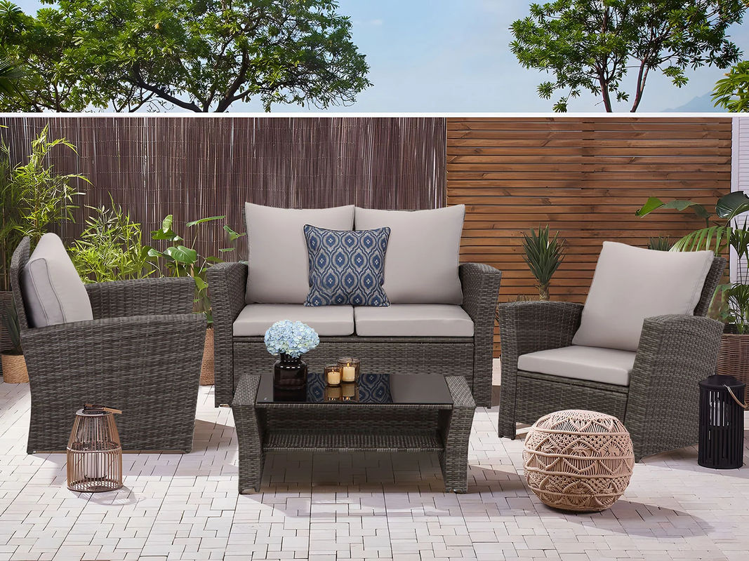 MeXo 4-Sitzer Lounge Set aus Polyrattan mit Polstern in Grau - Bild 2